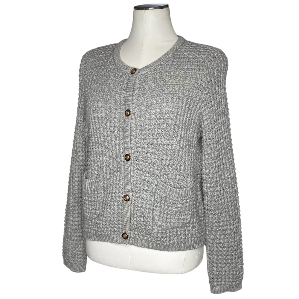 Iris Setlakwe gray textured knit button-front car… - image 3